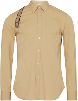 Alexander McQueen Oatmeal Slim-Fit Shirt with Single Collar and Letter Strap 615271-QNAAB-9730 Buy Alexander McQueen Oatmeal Slim-Fit Shirt with Single Collar and Letter Strap 615271-QNAAB-9730