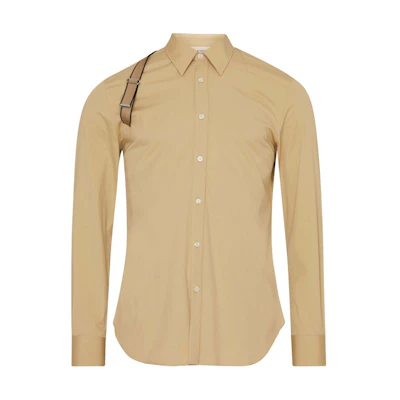Alexander McQueen Oatmeal Slim-Fit Shirt with Single Collar and Letter Strap 615271-QNAAB-9730