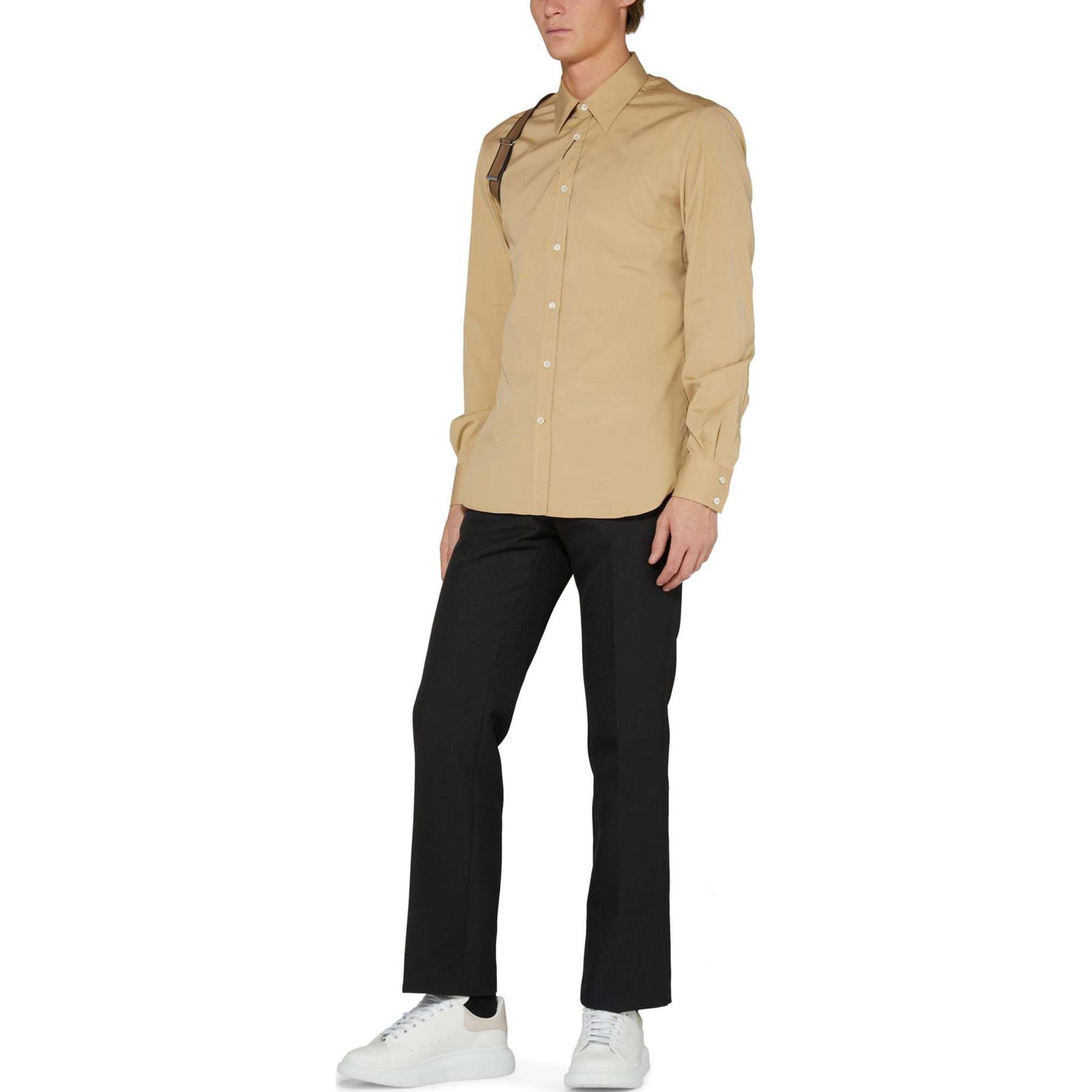 Lookbook Alexander McQueen  Oatmeal Slim-Fit Shirt with Single Collar and Letter Strap 615271-QNAAB-9730
