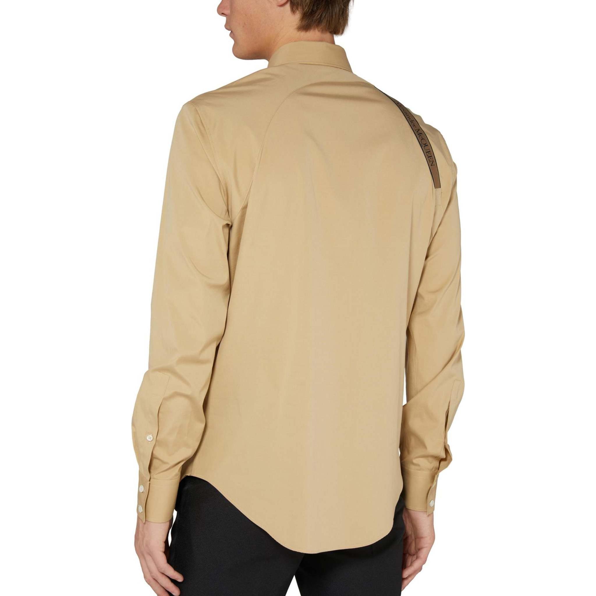 Purchase Alexander McQueen  Oatmeal Slim-Fit Shirt with Single Collar and Letter Strap 615271-QNAAB-9730