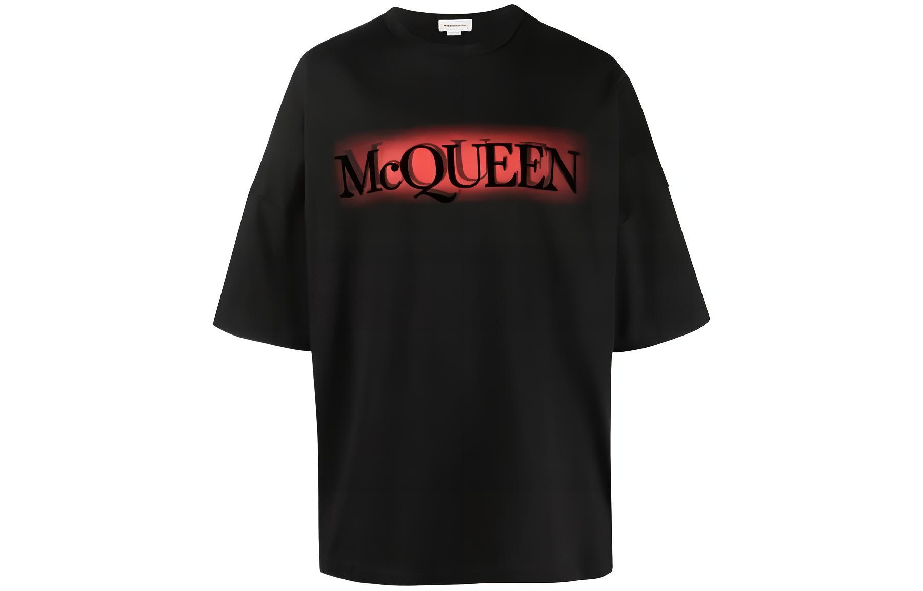 Alexander McQueen  Oversized Letter Print Crewneck T-Shirt Black. 750659-QVZ10-0901