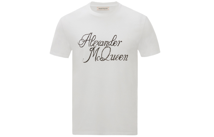 Alexander McQueen  Signature Print White Long Sleeve Knit T-Shirt 687714-QSZ86-0900