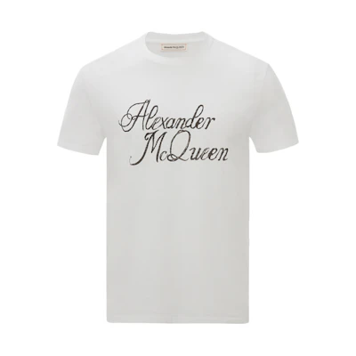 Alexander McQueen Signature Print White Long Sleeve Knit T-Shirt 687714-QSZ86-0900
