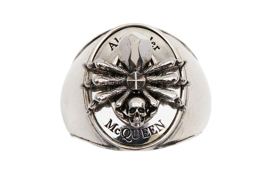 Alexander McQueen  Silver Brass Ring with Spider and Skull Motif. 711072J160Y0446
