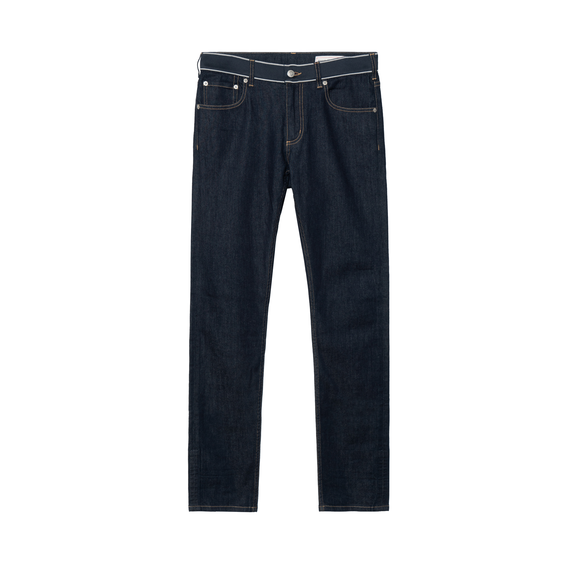 Alexander McQueen  Slim Fit Dark Blue Jeans with Solid Logo Waistband 642574-QSY48-4142