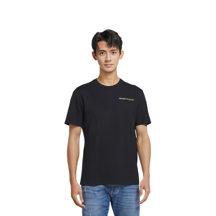 Purchase Alexander McQueen  Solid Black Crewneck T-Shirt 776281-QXAAB-0552