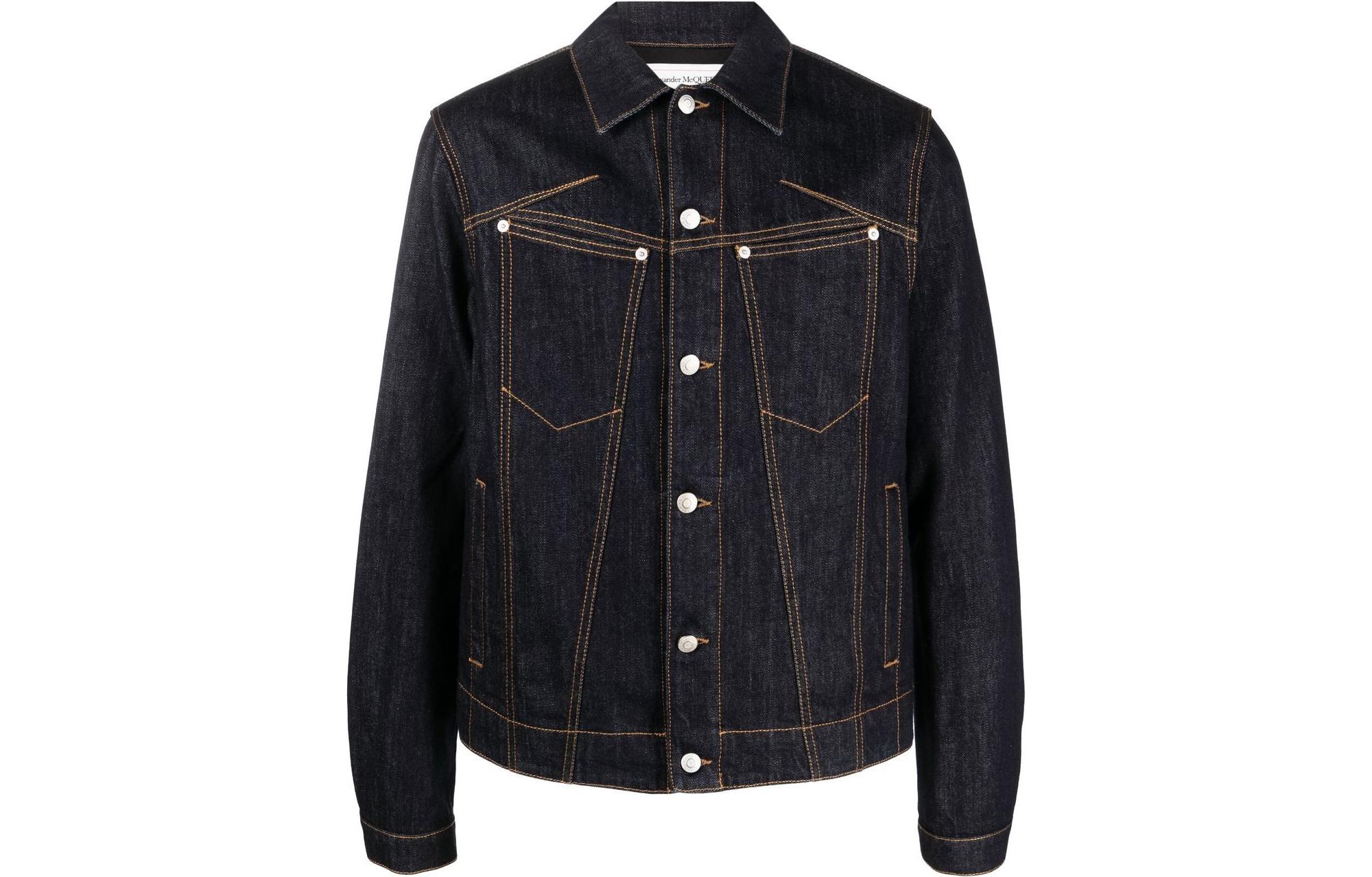 Alexander McQueen  Solid Stitch Detail Denim Jacket with Single-Breasted Design. 717229-QUY10-4142