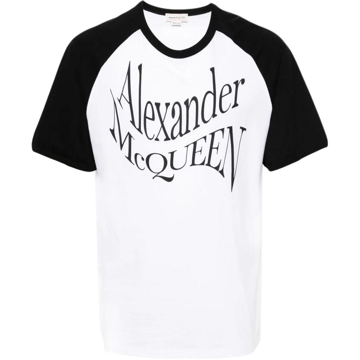 Alexander McQueen  White Colorblock Logo Print Crewneck T-Shirt 781983-QTAA8-0909