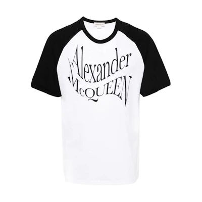 Alexander McQueen White Colorblock Logo Print Crewneck T-Shirt 781983-QTAA8-0909