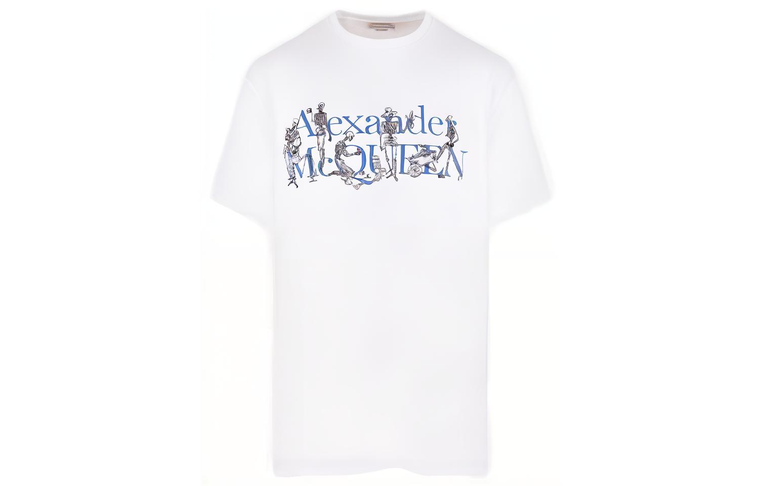 Alexander McQueen  White Crewneck Logo Print Short Sleeve T-Shirt 750657-QVZ08-0900