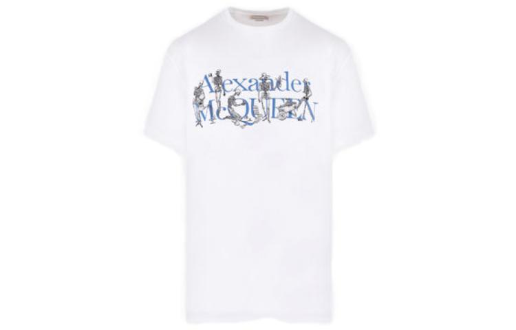 Order Alexander McQueen Baju-T Putih Logo Cetak Lengan Pendek. 750657-QVZ08-0900