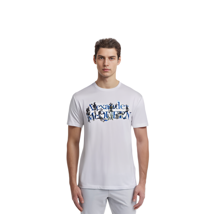 Lookbook Alexander McQueen Baju-T Putih Logo Cetak Lengan Pendek. 750657-QVZ08-0900