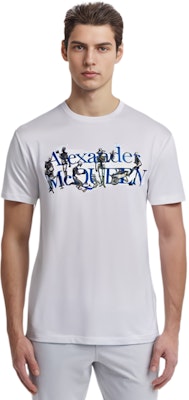 Alexander McQueen Baju-T Putih Logo Cetak Lengan Pendek. 750657-QVZ08-0900 Lookbook Alexander McQueen Baju-T Putih Logo Cetak Lengan Pendek. 750657-QVZ08-0900