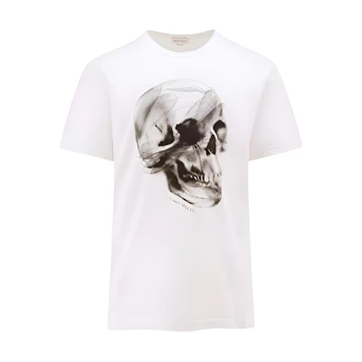 Alexander McQueen White Crewneck Skull Print Loose-Fit T-Shirt. 776326-QTAAV-0909