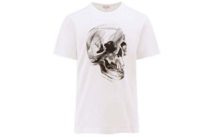 Order Alexander McQueen Kemeja-T Putih Longgar Cetakan Tengkorak Lelaki. 776326-QTAAV-0909