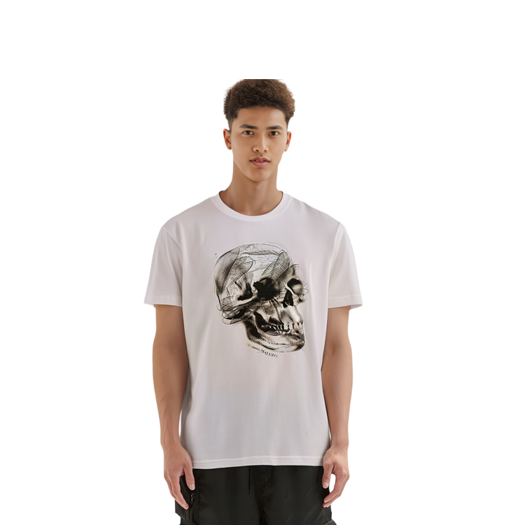 Shop Alexander McQueen Kemeja-T Putih Longgar Cetakan Tengkorak Lelaki. 776326-QTAAV-0909