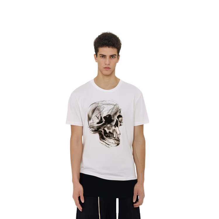 Purchase Alexander McQueen Kemeja-T Putih Longgar Cetakan Tengkorak Lelaki. 776326-QTAAV-0909