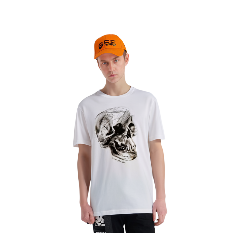 Details for Alexander McQueen Kemeja-T Putih Longgar Cetakan Tengkorak Lelaki. 776326-QTAAV-0909