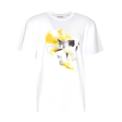 Alexander McQueen White Crewneck Skull Print T-Shirt 776336-QTAAL-0962