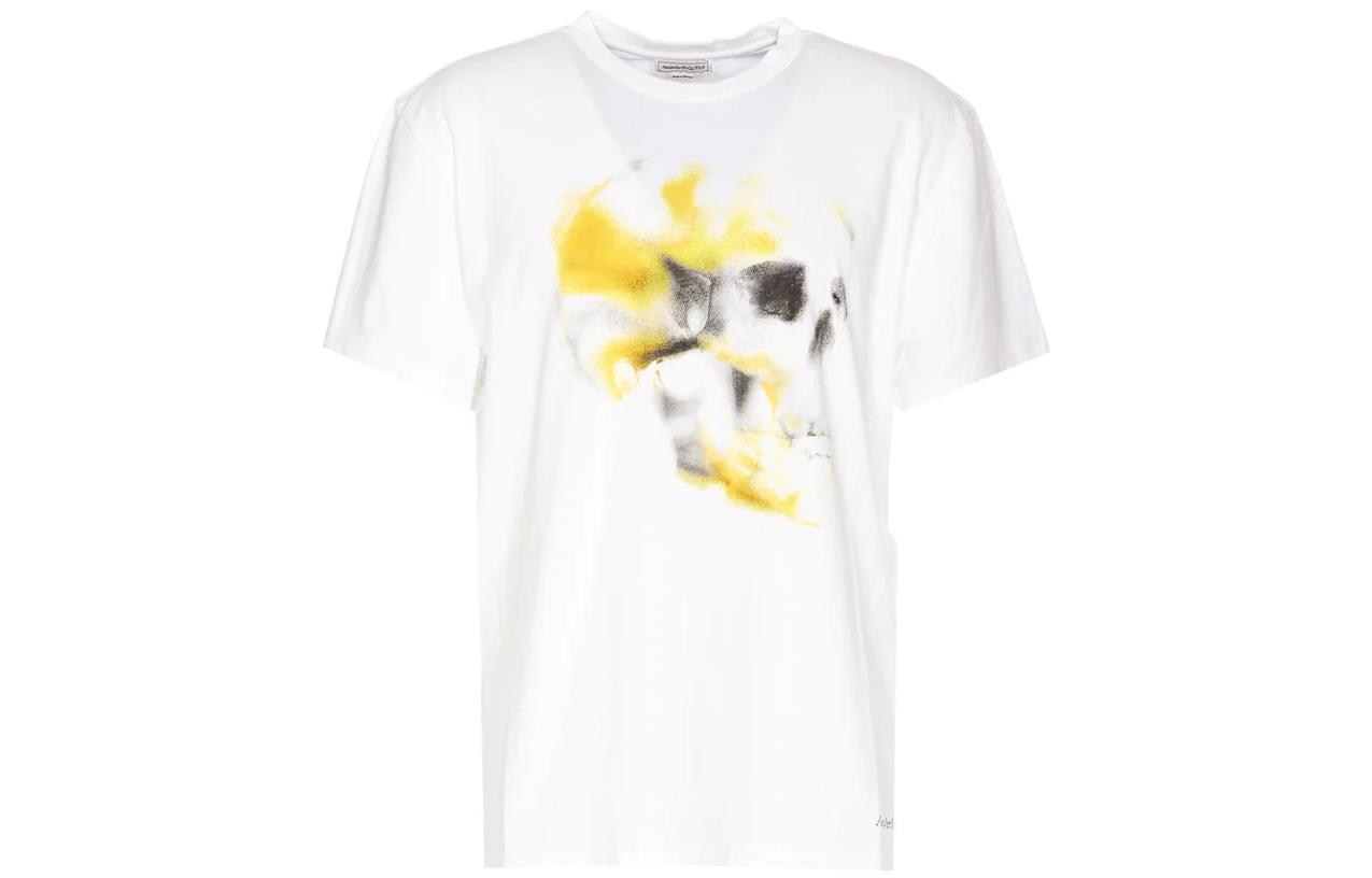 Order Alexander McQueen  White Crewneck Skull Print T-Shirt 776336-QTAAL-0962