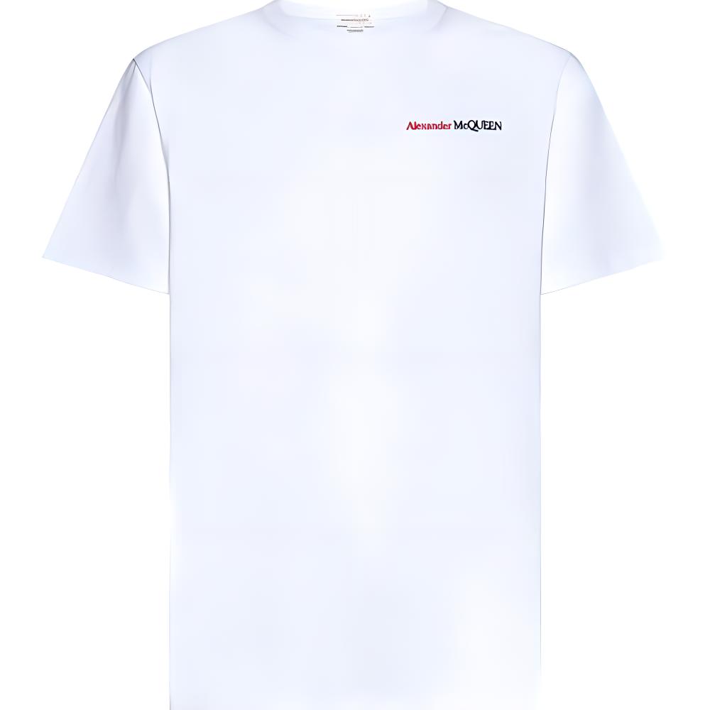 Alexander McQueen  White Logo Print Crew Neck T-Shirt Casual Style. 776281-QXAAB-9000