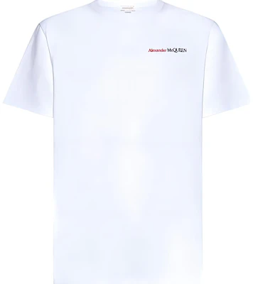 Alexander McQueen Logo Putih Baju-T Leher Bulat Gaya Kasual. 776281-QXAAB-9000 Buy Alexander McQueen Logo Putih Baju-T Leher Bulat Gaya Kasual. 776281-QXAAB-9000