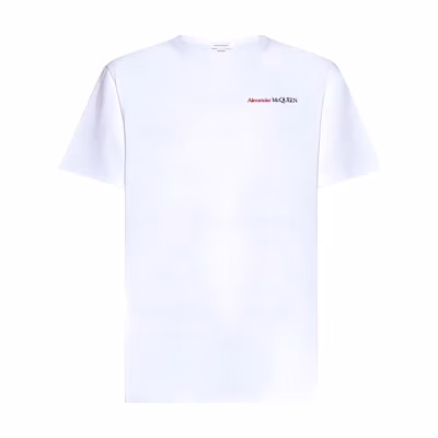 Alexander McQueen White Logo Print Crew Neck T-Shirt Casual Style. 776281-QXAAB-9000