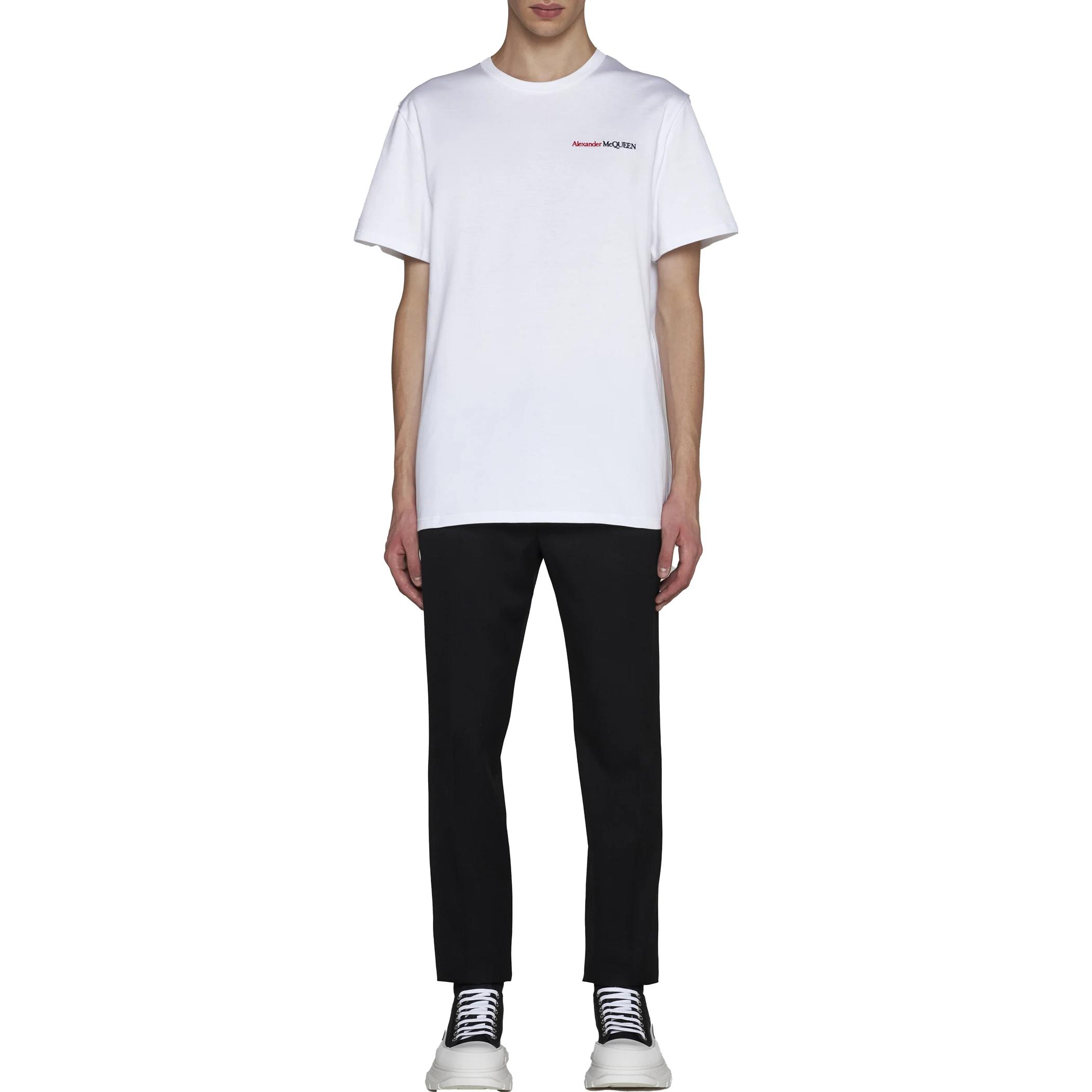 Alexander McQueen  White Logo Print Crew Neck T-Shirt Casual Style. 776281-QXAAB-9000 圖 3