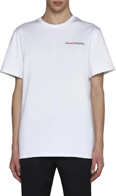 Alexander McQueen Logo Putih Baju-T Leher Bulat Gaya Kasual. 776281-QXAAB-9000 Shop Alexander McQueen Logo Putih Baju-T Leher Bulat Gaya Kasual. 776281-QXAAB-9000