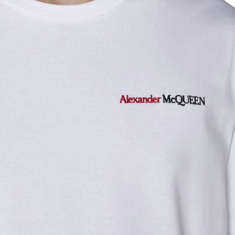 Alexander McQueen  White Logo Print Crew Neck T-Shirt Casual Style. 776281-QXAAB-9000 圖 6
