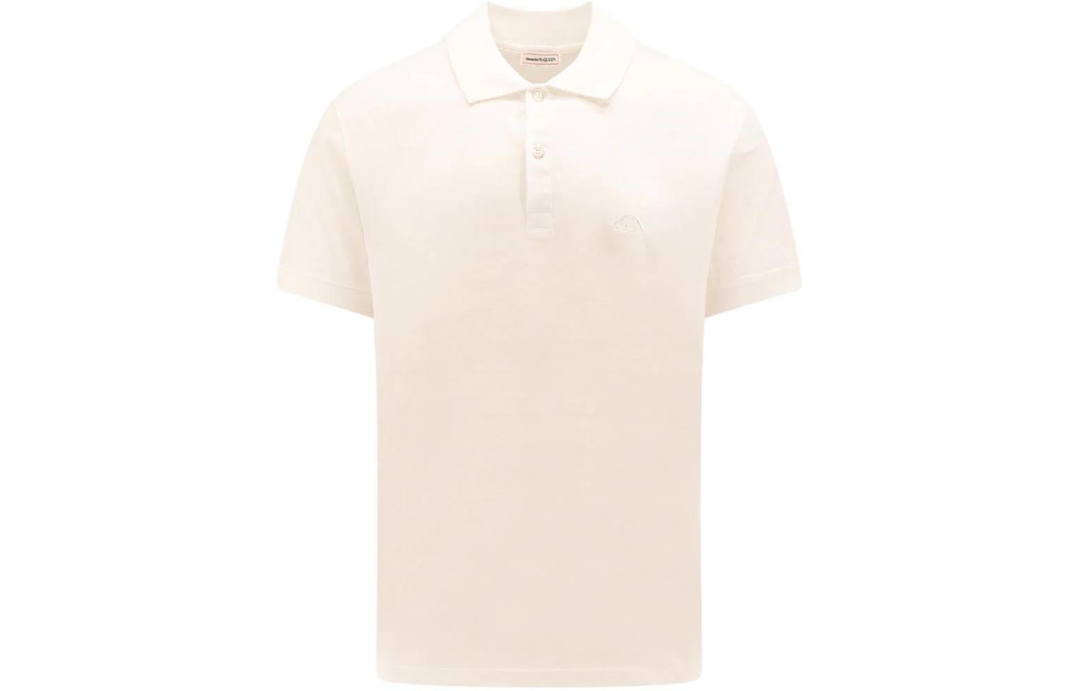 Order Alexander McQueen Baju Polo Lengan Pendek Putih Warna Solid 776379-QXAAJ-9000