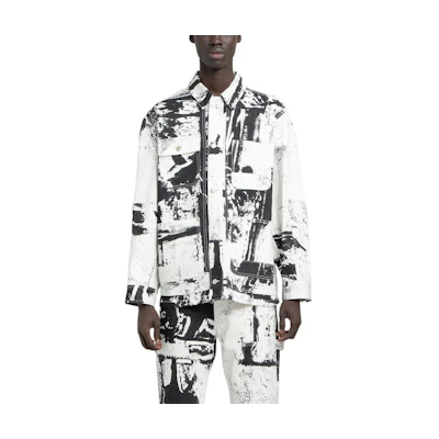 Alexander McQueen Asymmetrical Pocket Print Long Sleeve Jacket White Mens 781842-QYAAY-9080