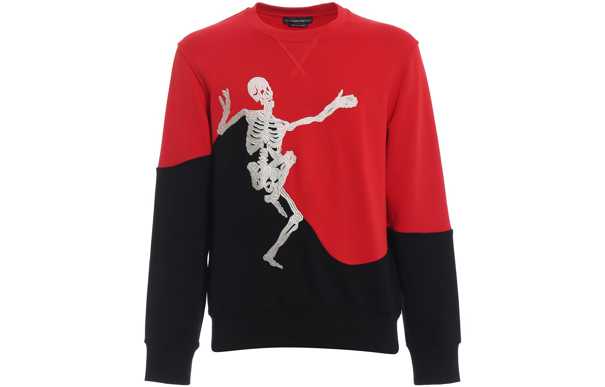 Alexander McQueen Bicolor Skull Print Crewneck Sweatshirt Men Black Red 487915-QKZ96-0905
