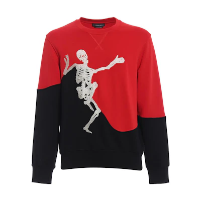 Alexander McQueen Bicolor Skull Print Crewneck Sweatshirt Men Black Red 487915-QKZ96-0905