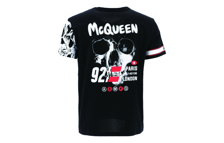 Lookbook Alexander McQueen Kaos Pendek Cetak Biker Hitam 599566QOZ690901