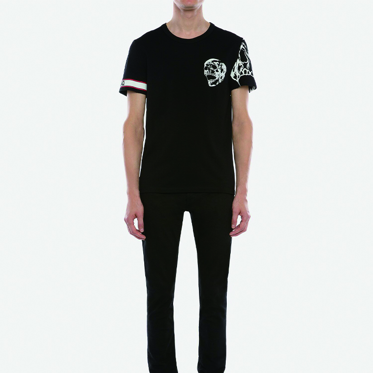 Shop Alexander McQueen Kaos Pendek Cetak Biker Hitam 599566QOZ690901