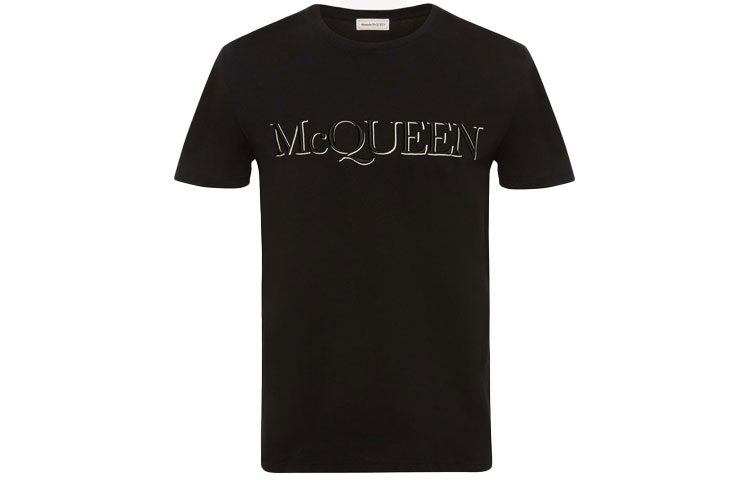 Alexander McQueen Black Bicolor Logo Embroidery Crew Neck T-Shirt 649876-QQZ56-0901