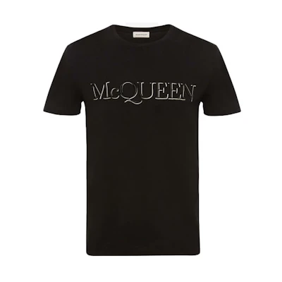 Alexander McQueen Black Bicolor Logo Embroidery Crew Neck T-Shirt 649876-QQZ56-0901