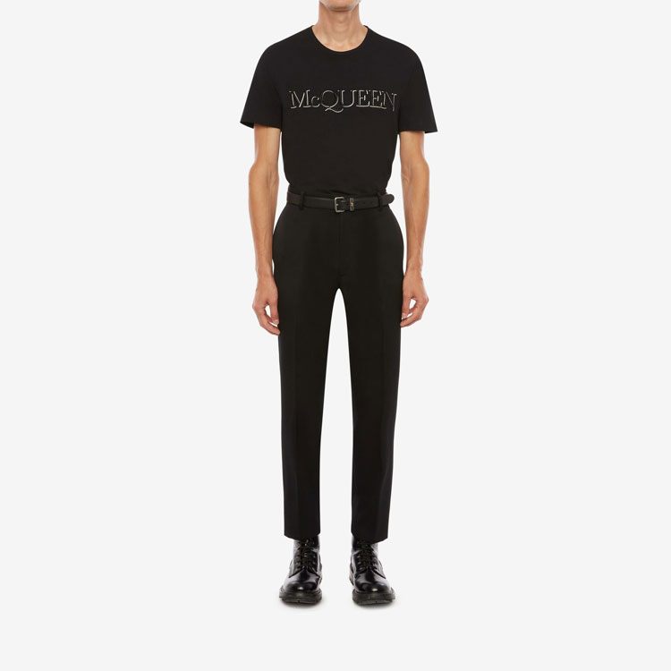 Shop Alexander McQueen Kaos Hitam Logo Bordir Leher O-Crew 649876-QQZ56-0901