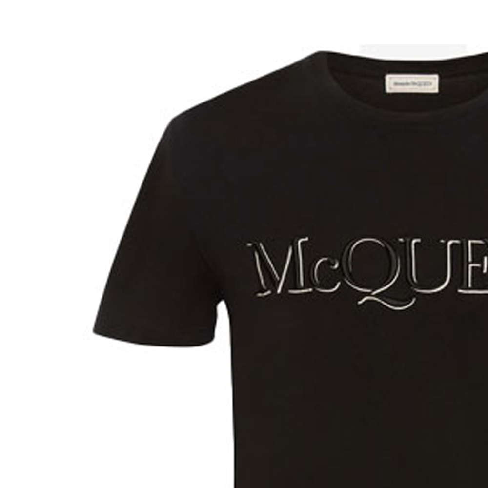 Sizing Alexander McQueen Kaos Hitam Logo Bordir Leher O-Crew 649876-QQZ56-0901