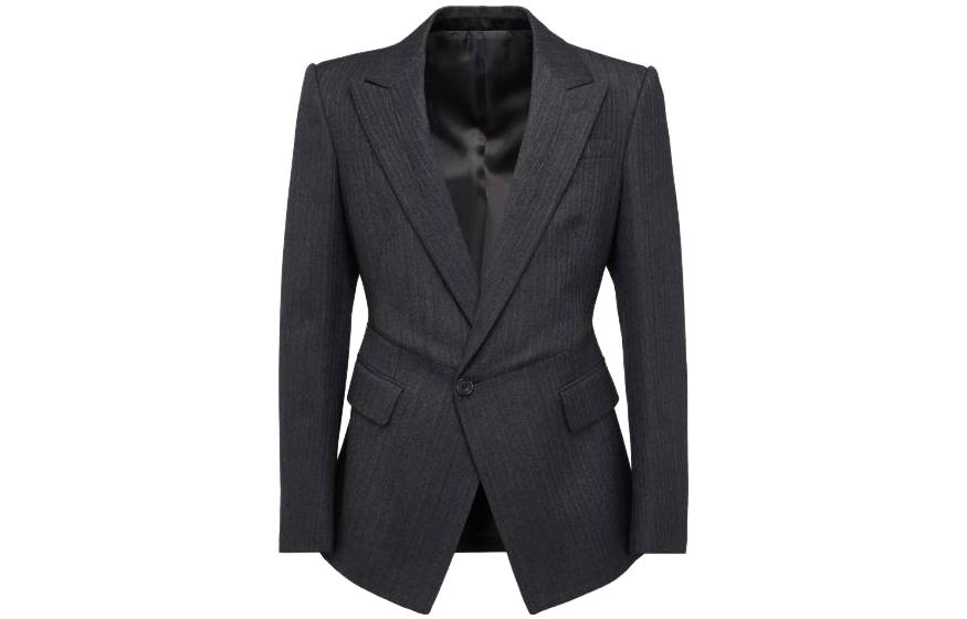 Alexander McQueen Black Blazer with Suit Collar and Buttoned Long Sleeves 765164-QUAAU-1073