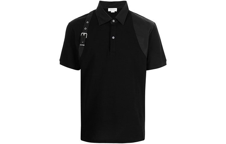 Alexander McQueen Black Buckle Detail Short Sleeve Polo Shirt 626802-QRX33-1000