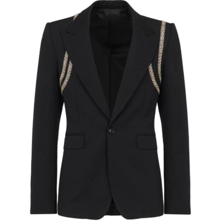 Alexander McQueen Black Colorblock Slim Fit Long-Sleeve Jacket 782026-QVAAA-1000