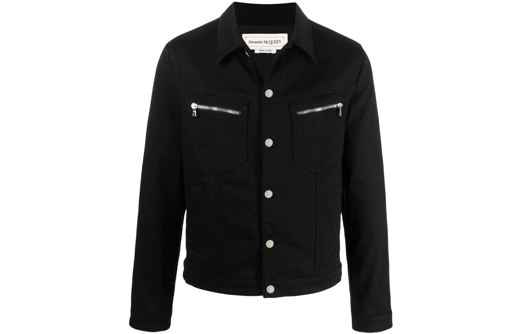 Alexander McQueen Black Denim Jacket with Zipper Detail and Single Button 694369QTY491000