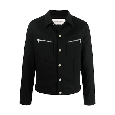 Alexander McQueen Black Denim Jacket with Zipper Detail and Single Button 694369QTY491000