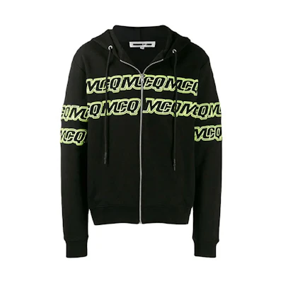 Alexander McQueen Black Double Letter Print Zip Hoodie Jacket 441386-RNT29-1000