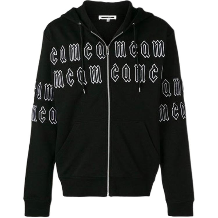 Alexander McQueen Black Drawstring Logo Print Zip-Up Hoodie 441386-RLT85-1000