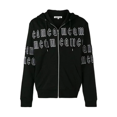 Alexander McQueen Black Drawstring Logo Print Zip-Up Hoodie 441386-RLT85-1000