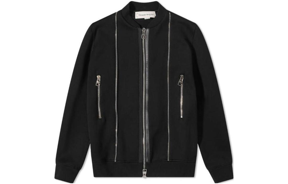 Alexander McQueen Black Embroidered Letter Zipper Casual Jacket 687749-QSX56-1010