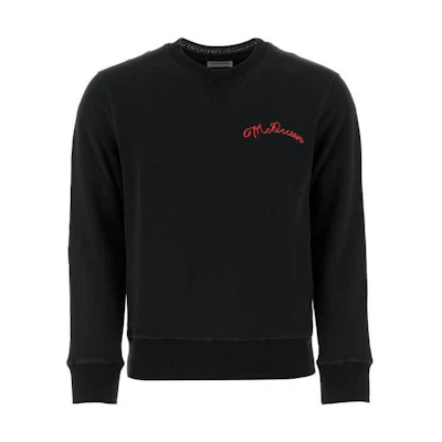 Alexander McQueen Black Embroidered Logo Crewneck Sweatshirt 599616-QOZ82-0901